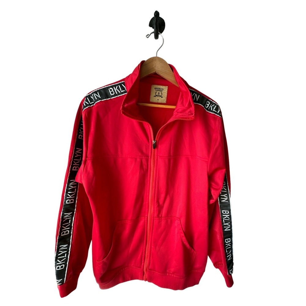 Brooklyn Laundry B Premium Mens Jacket Size Medium Red Full Zip 100% Polyester